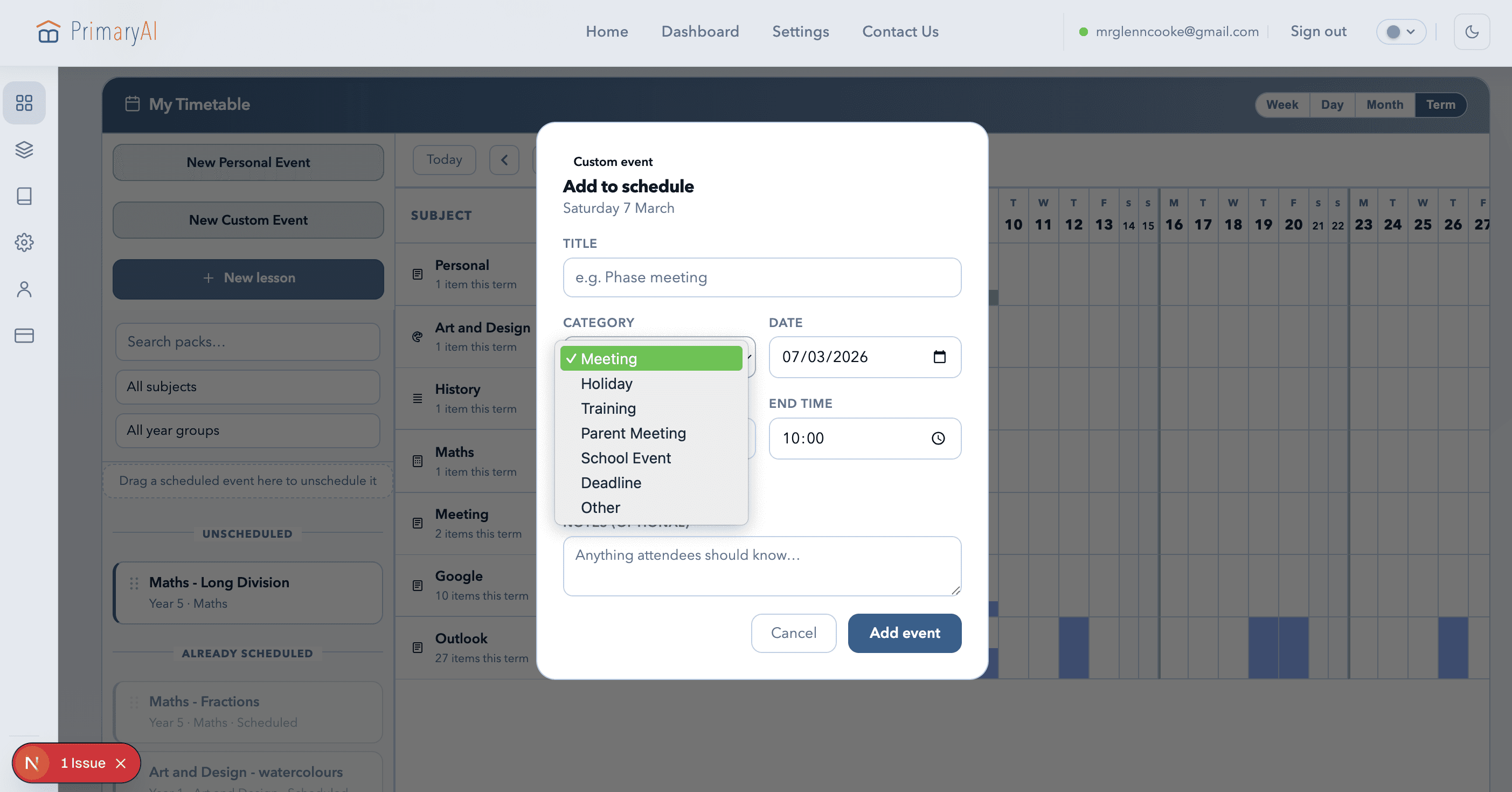 PrimaryAI lesson pack generator and result view